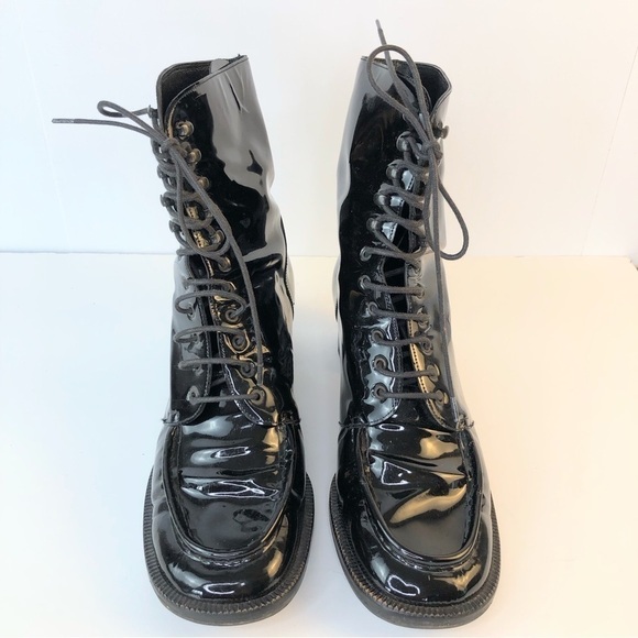 KELIAN Studios black patent leather lace up combat boots 8 - Picture 1 of 10